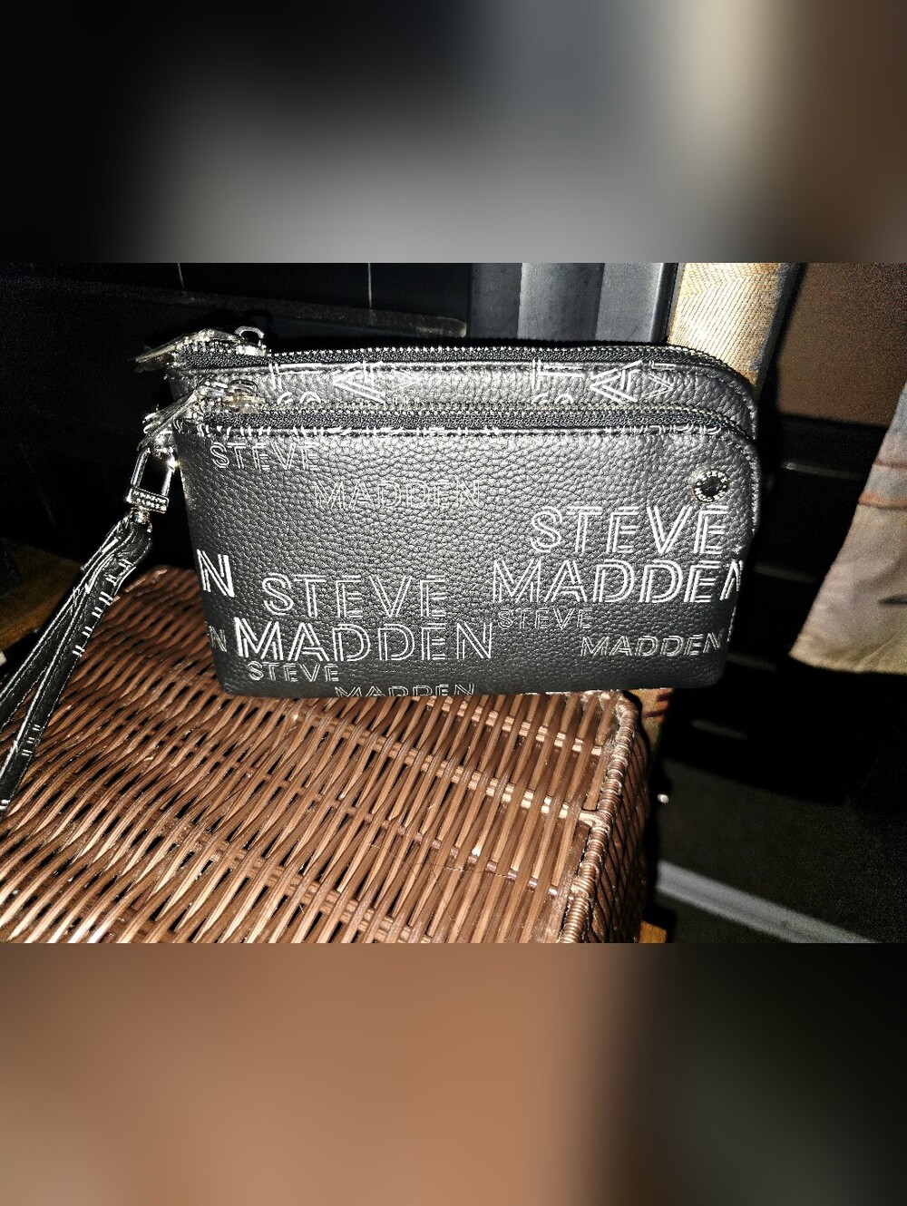 Steve Madden Black Logo Zip Wristlet